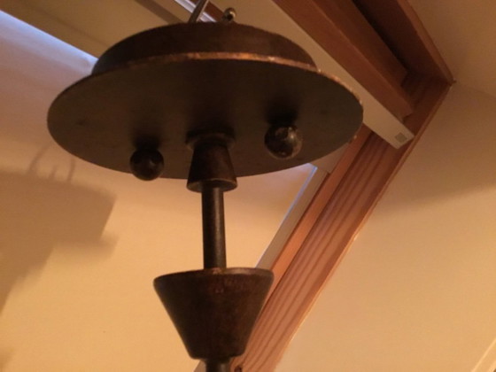 Image 1 of Lampada a sospensione, struttura in bronzo con 2 paralumi in vetro di Murano