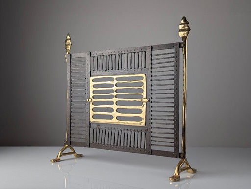 Parascintille in ottone e ferro battuto di David Marshall, Spagna, anni '70. – decoratieve objecten, Iron, Brass