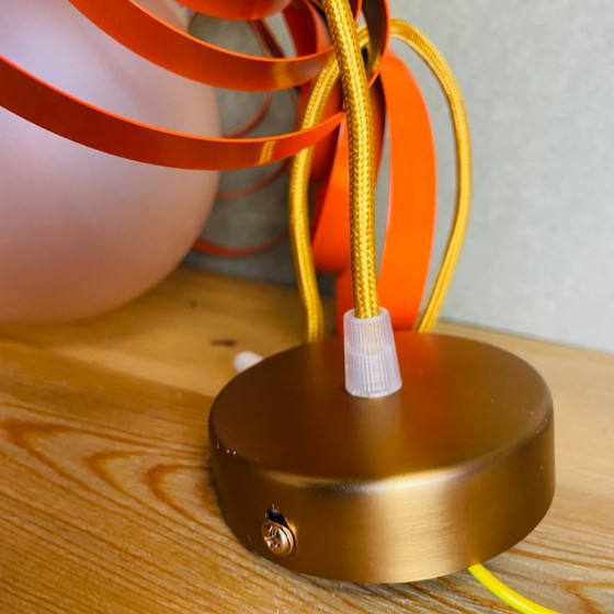 Image 1 of French Modern Orange Metal Ribbon Hanging Lamp, 2000s
