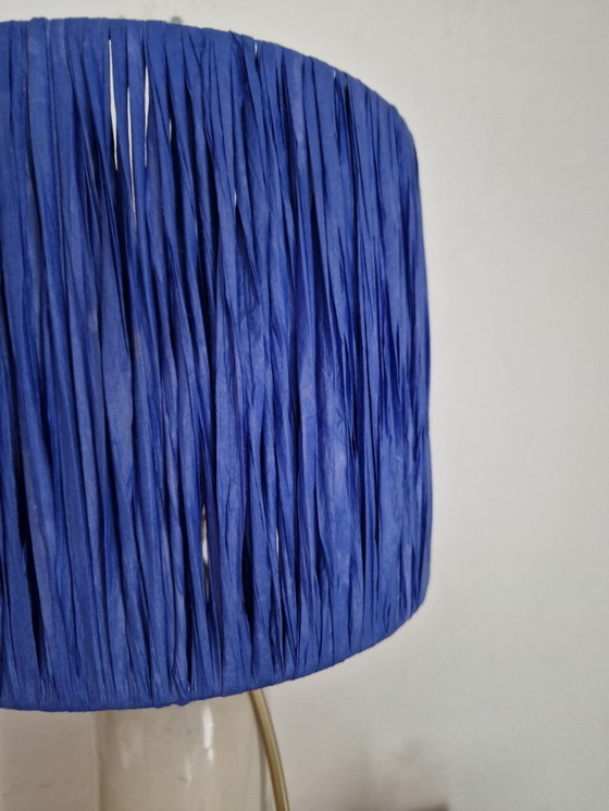 Image 1 of Stoneware lamp with blue raffia lampshade