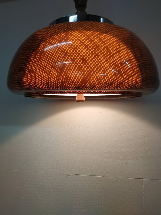 Image 1 of Space age 'honeycomb' 60s-70s design pendant lamp gold brown (height adjustable).