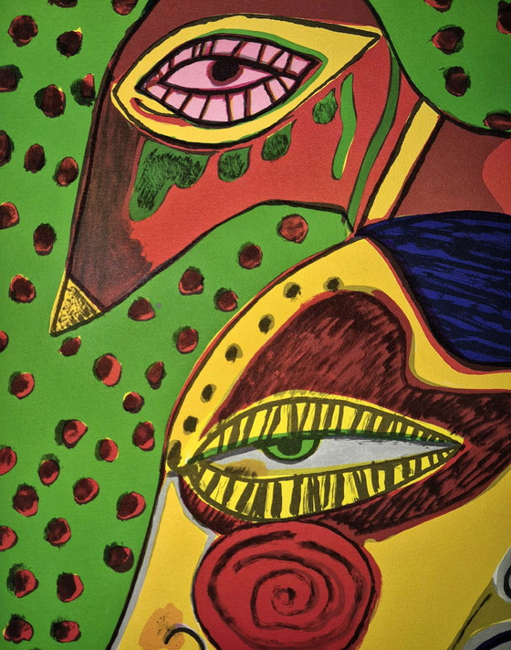 Image 1 of Corneille Lithograph, Tete de Femme et Oiseau Pensif, Framed Limited Edition