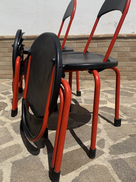 Set van 4 vintage Lamm L/O Design klapstoelen - rood en zwart - Italiaans design uit de jaren 80 – Metal (photo 10 of 12)