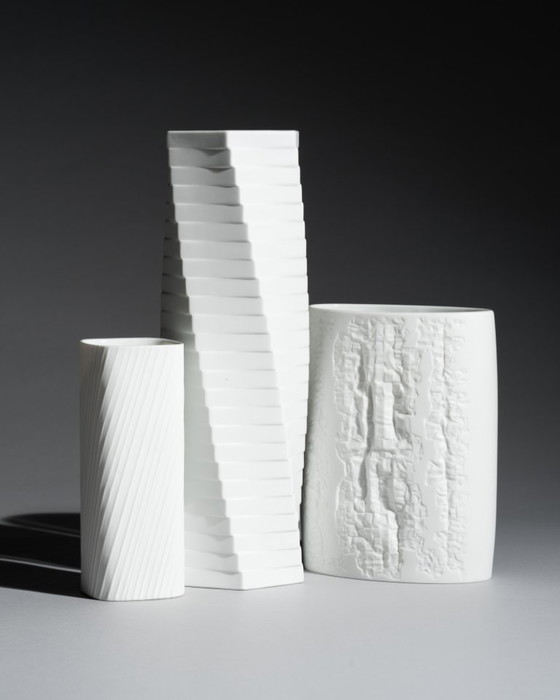 Image 1 of Rosenthal Bisque Porcelain Vase Trio Schreib, Freyer & XL “Pisa” Germany 70s-80s