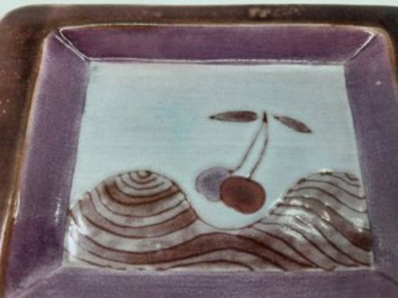 Image 1 of Cloutier Brothers trinket tray in glazed ceramic, Rose, France, 1950