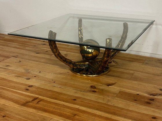 Brutalist Coffee Table "Octo" Henri Fernandez 1970 – Bronze, Glass (photo 13 of 15)