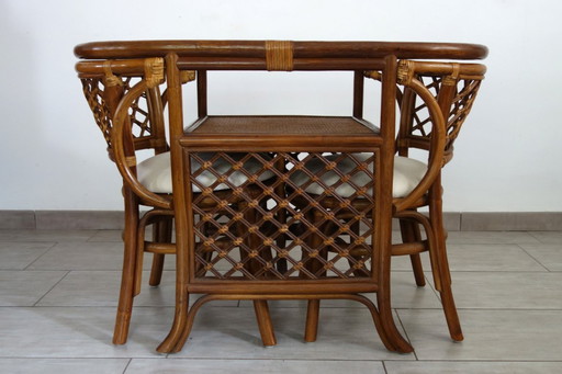 Rattan Table and Two Armchairs Set, 1960s