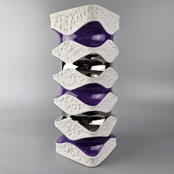 Image 1 of Large Vintage Porcelain Vase Made By KPM, Bavaria, Germany. On Art Vase, With Purple and Silver Glaze. Number 640/4
