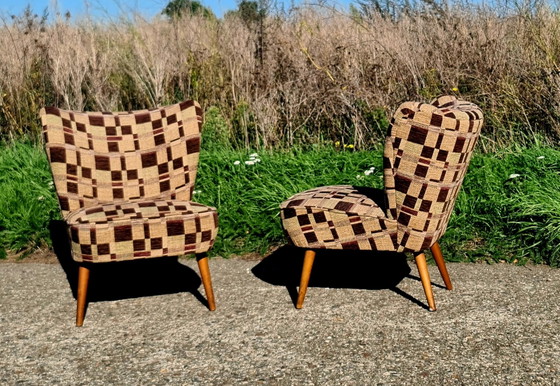 Set of 2 Cocktail Chairs '50 – Armchairs, Textile, Wood (photo 5 of 8)