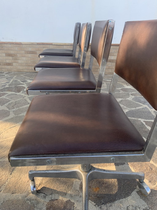 Set van 4 VAGHI-stoelen uit de jaren 70 - Chroom en bruin Skai - Italiaans design uit het midden van de 20e eeuw