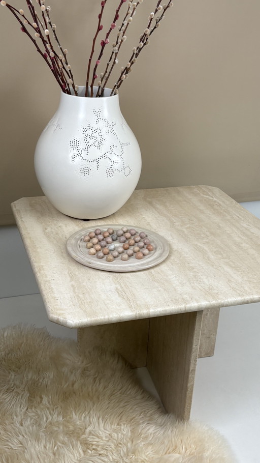 Vintage Naturstein Travertin Beistelltisch / Couchtisch Couchtisch