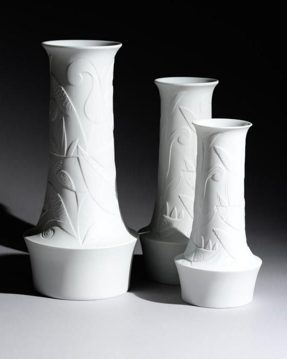 Image 1 of Cuno Fischer Vase TRIO Hutschenreuther Bisque Porcelain Op Art Relief 38+32+27cm