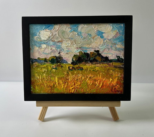 Originales Ölgemälde Sommerliche Naturlandschaft Tagesfeld – schilderijen tekeningen, Canvas