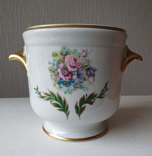 Cache-pot/rafraîchisseur à vin en porcelaine de Limoges, peint à la main - circa 1920-1950