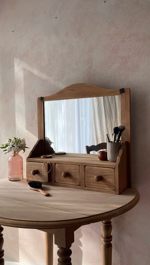 Estantería de pared antigua con espejo y 3 cajones - estilo tocador