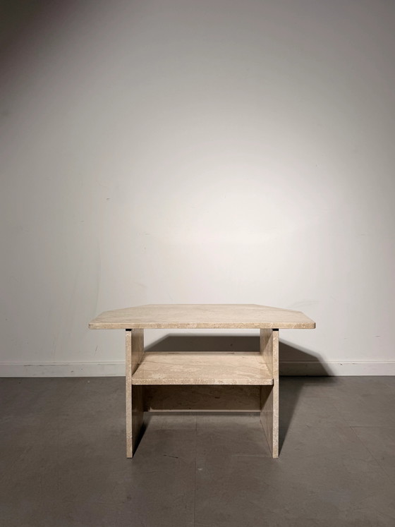 Vintage Italian Travertine Side Table with Open Shelf (photo 5 of 5)