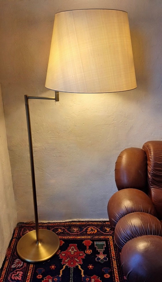 Image 1 of Walter von Nessen Brass Floor Lamp with Multi-Adjustable Swivel Arm and Uplight, USA 1960s