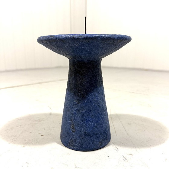 Image 1 of Blauwe aardewerk kandelaar 1960’s