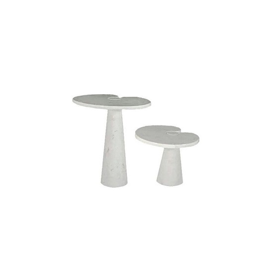 Pareja de mesas auxiliares vintage en mármol blanco de Carrara al estilo de Angelo Mangiarotti, 1970