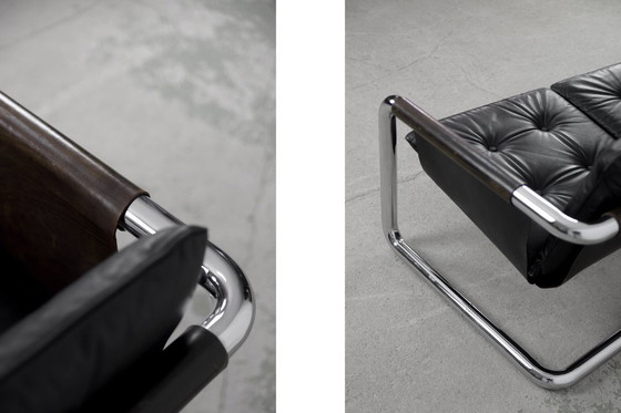 Image 1 of Vintage Brutalistische Buisvormige Metalen en Lederen Bauhaus Minimalistische Sofa 1950