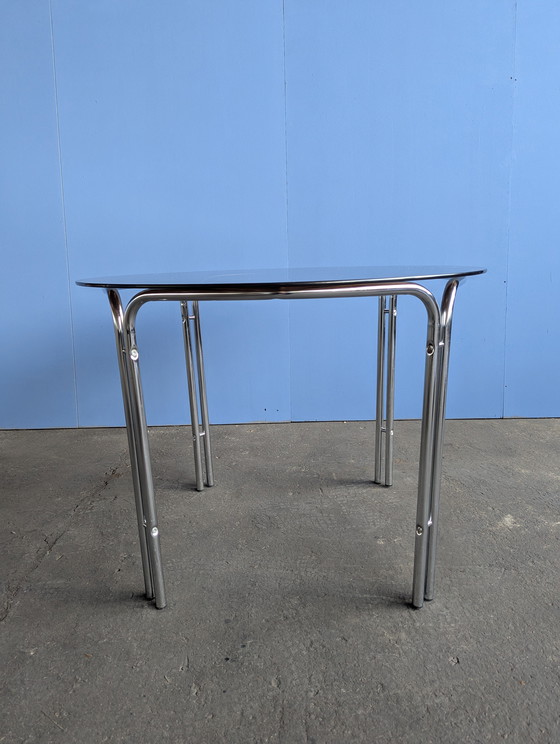 Image 1 of Vintage chrome & glass dining table
