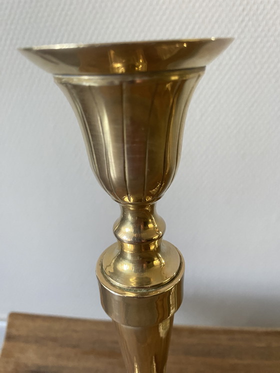 Image 1 of 2 large vintage brass candlesticks pearl rim