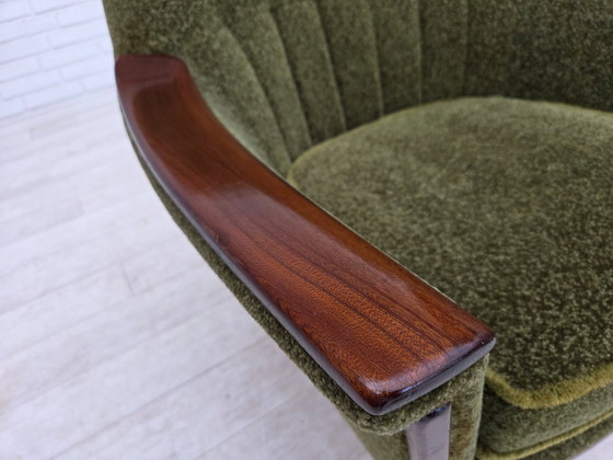Image 1 of Anni '70, poltrona norvegese, tessuto d'arredamento verde, legno di teak.