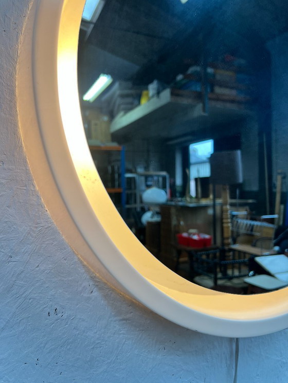 Image 1 of Vintage Round Plastic Mirror with Lighting, Germany 1970's