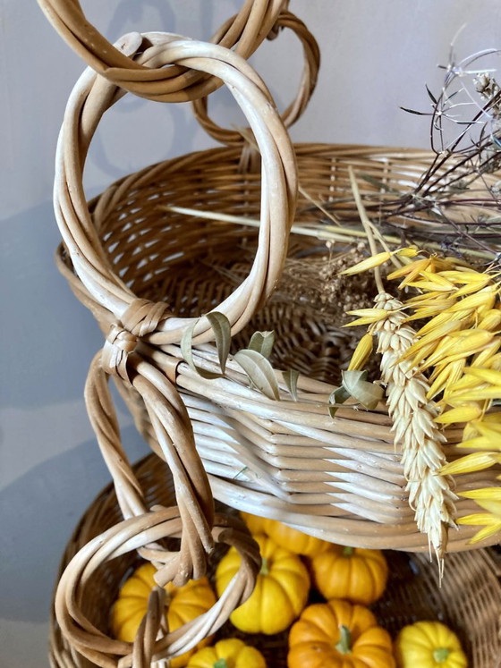 Large Wicker Hanging Basket with Three Tiers, Twisted Ring Chain, Decorative Objects, Beige (photo 5 of 18)