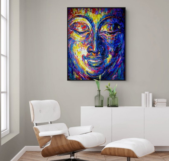 Image 1 of Unique hand-painted Buddha painting "Inner Joy" – Seksak Jaichumchen – 100 × 120 cm