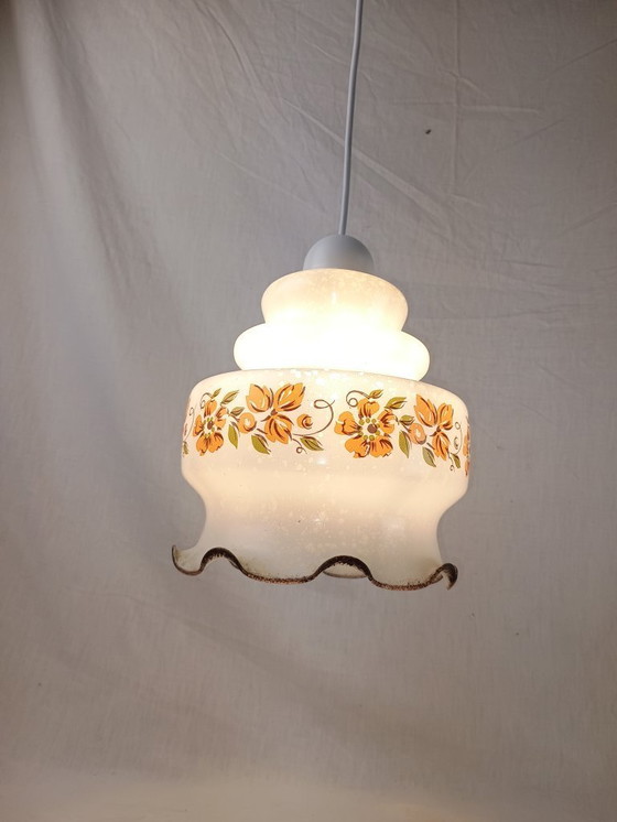 Image 1 of Lampada a sospensione Venini Vetro bianco testurizzato Fiore Mid Century VENINI Soffitto opalino