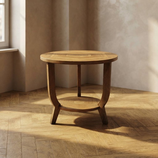 Table basse ronde vintage en bois avec étagère inférieure, XXe siècle, 52 × 58 cm