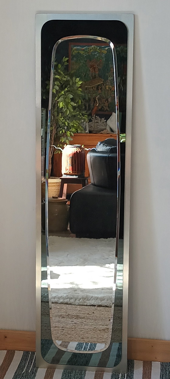 Image 1 of Specchio bisellato in alluminio spazzolato del 1970