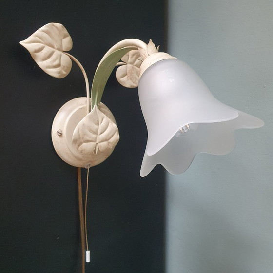 Image 1 of Vintage Italian wall lamp - Floral - Voghera - glass shade