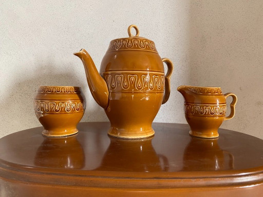 Vintage Pagnossin Treviso Tea & Coffee Service 21 Pieces, 1970s – Caramel Brown Earthenware – servies, Ceramic