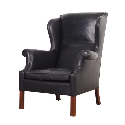 Black Leather Armchair, Danish Design, 1970S, Production: Denmark