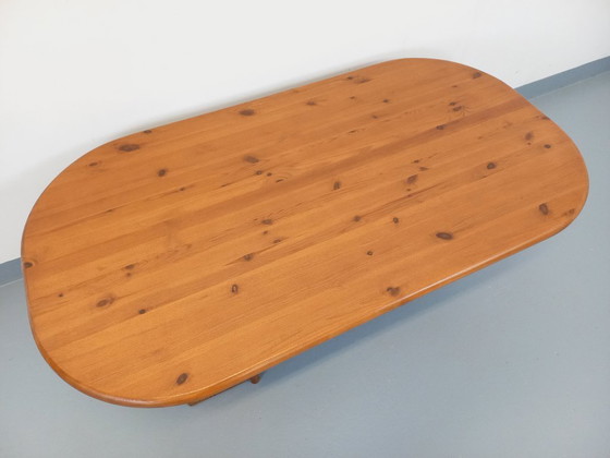 Image 1 of Vintage rectangular oval modernist coffee table in solid pine from the 1970s