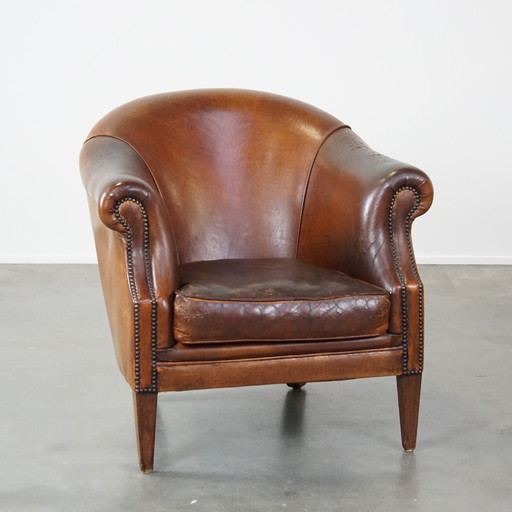 Vintage Clubfauteuil Gemaakt Van Schapenleer