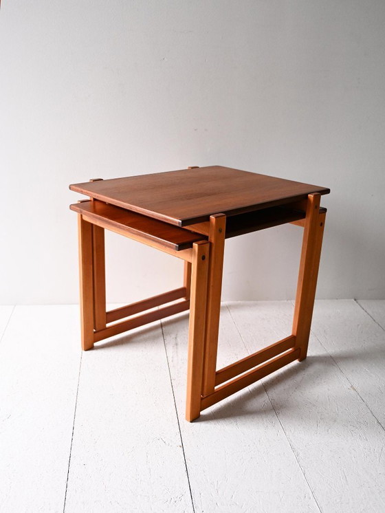 Image 1 of Pair of Vintage Scandinavian Nesting Tables in Teak and Beech