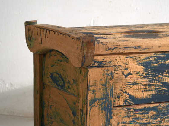 Cassapanca antica dipinta di blu in legno di pino – Europa Centrale, circa 1870 – Cassettiere (photo 26 of 40)