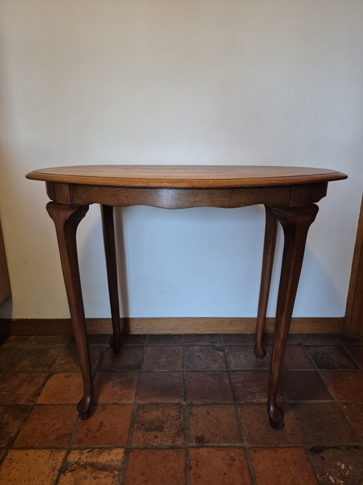 Tavolino consolle ovale antico, tavolino laterale, tavolino da tè, tavolino d'appoggio, stile Queen Anne