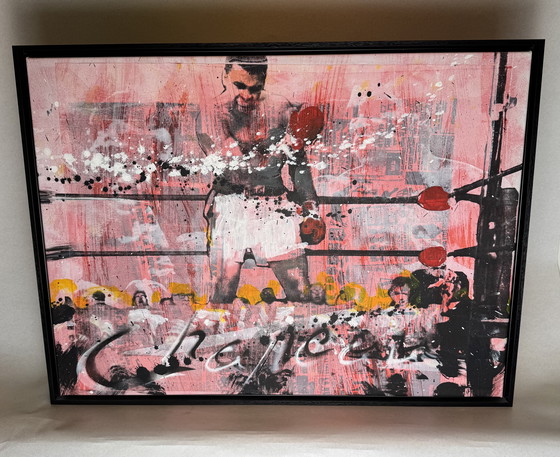 Image 1 of Ronald Chapeau - "Il più grande 1" - Muhammad Ali - Tecnica mista su tela incorniciata