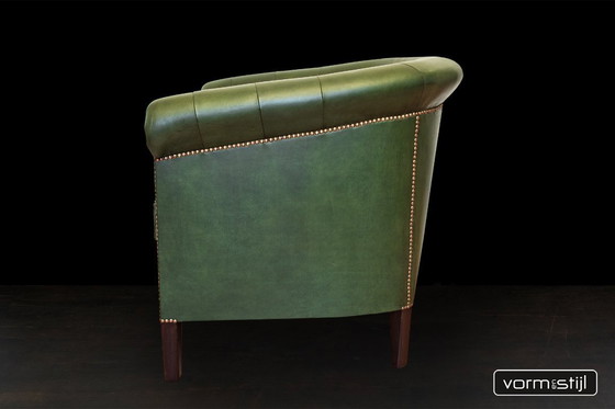 Image 1 of Gecapitonneerde Chesterfield Clubfauteuils in Dik Zadelleer/Rundleer