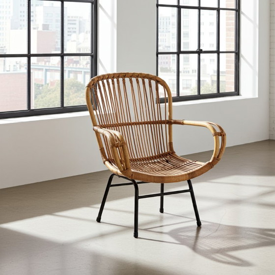 Image 1 of Vintage rotan stoel met metalen poten van Rohé Noordwolde, jaren 60