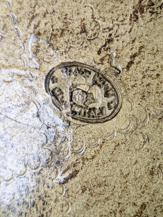 Image 1 of Vintage Florentine Gilt Wood Tray | Hand-Painted Orange & Gold | Midcentury Italian Baroque Decor