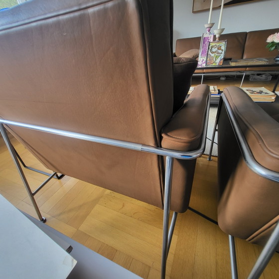 Fritz Hansen – Serie 3300 Divano in Pelle 3303 & 2x Poltrone – Arne Jacobsen – Sofà, Cromo (photo 4 of 9)