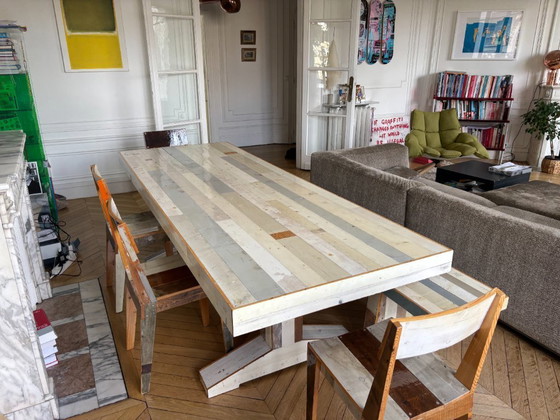 Image 1 of Piet Hein Eek Table – Original Scrapwood – Complete Set (table + benches + chairs)