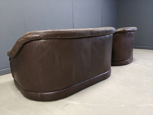 Vintage leather sofa set, 1970s 