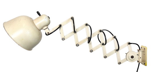 Beigefarbene, industrielle Wandleuchte im Midcentury-Stil mit Scherenmechanismus von Wila Leuchten, 1960er Jahre