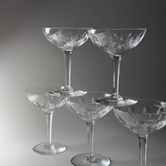Image 1 of Val Saint Lambert Nestor “Hamlet” Cut – Set van 6 handgeslepen Art Deco kristallen champagne-/sorbetglazen, België, catalogus 19